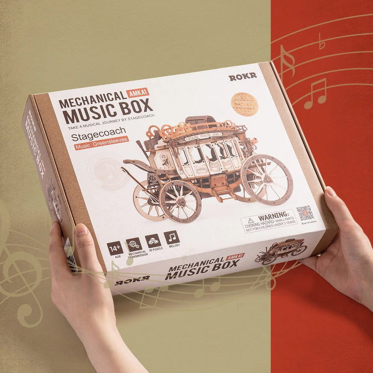 Stagecoach Mechanical Music Box 3D Wooden Puzzle AMKA1